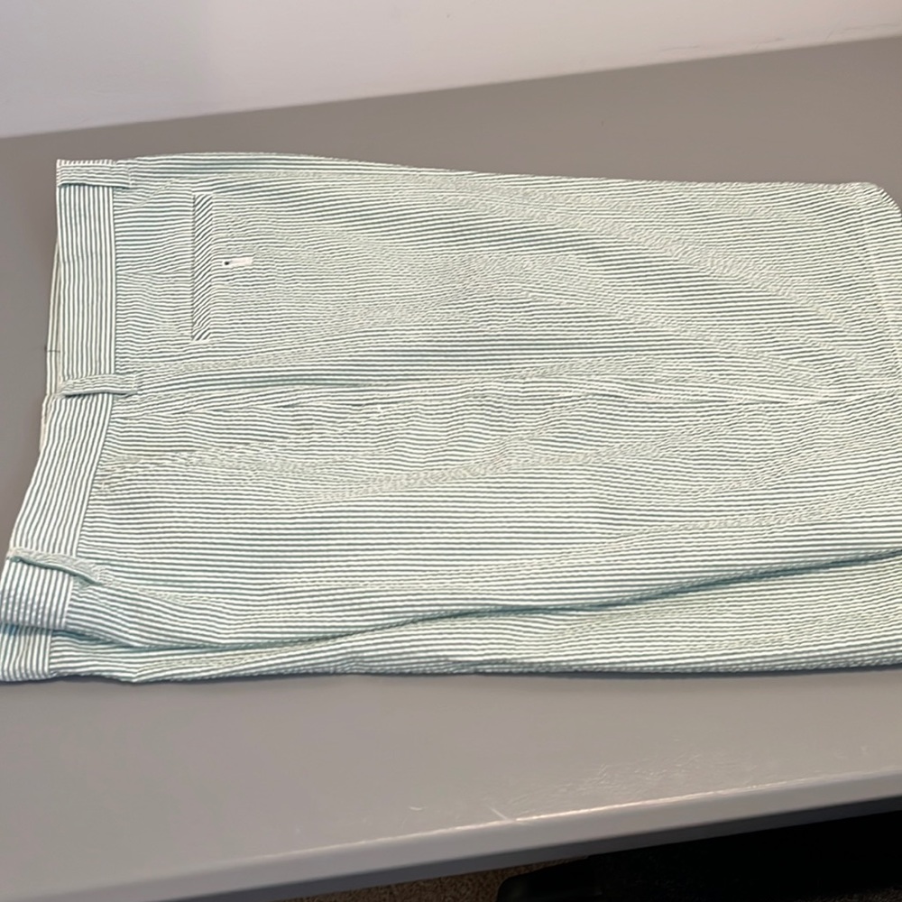 Men’s green and white pinstripe shorts